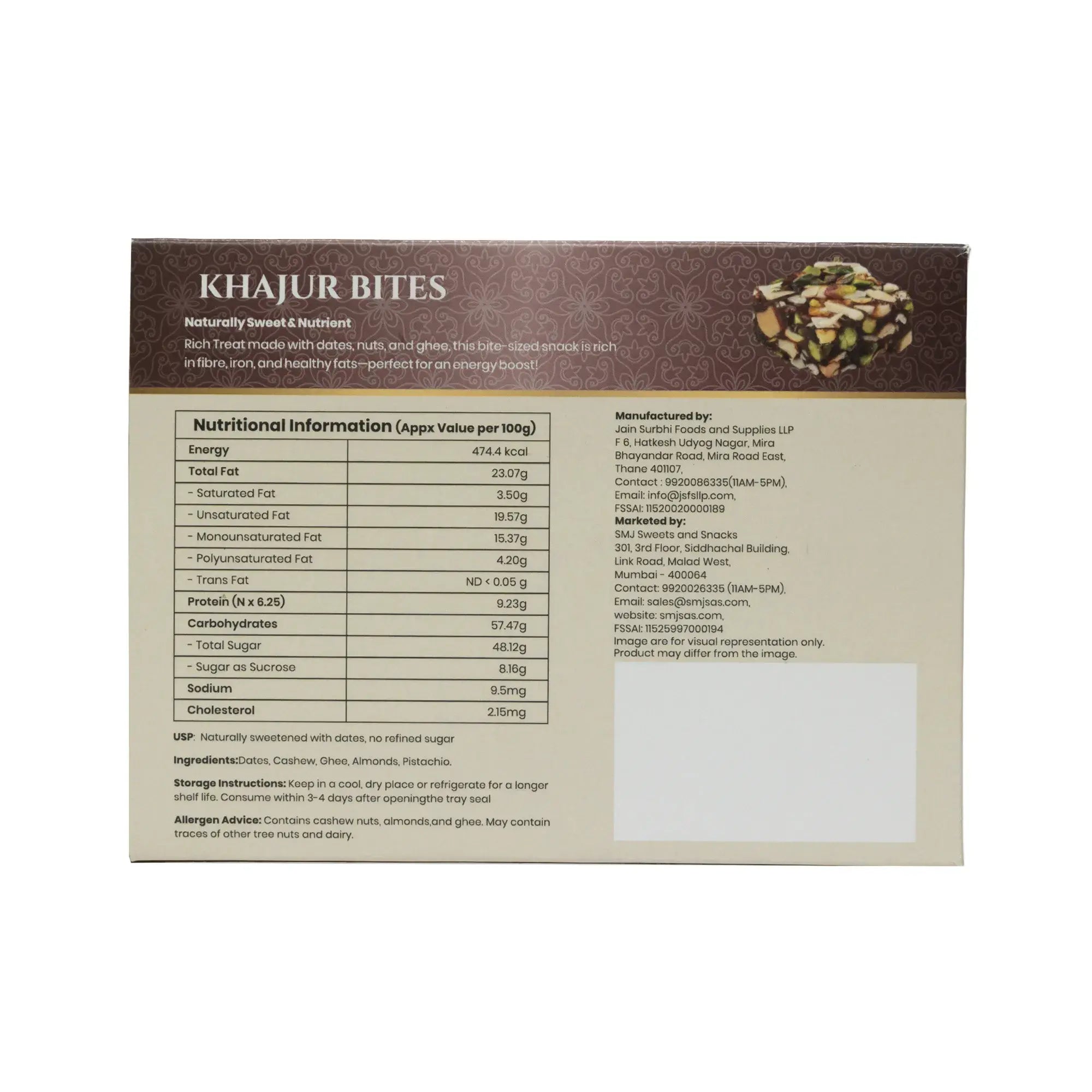 Khajur Pak (Bites) – Healthy Indian Sweets | Made with Pure Dates & Nuts | No Added Sugar | Naturally Sweetened | Ideal for Festivals & Gifting | 200g - SMJ Sweets and Snacks